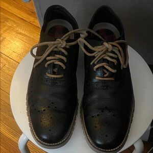 Cole Haan Black Leather Oxfords with Tan Laces